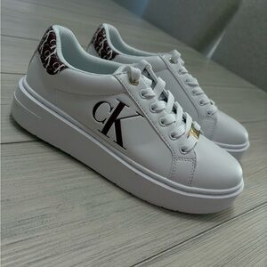 Calvin Klein White and Brown Logo Sneakers